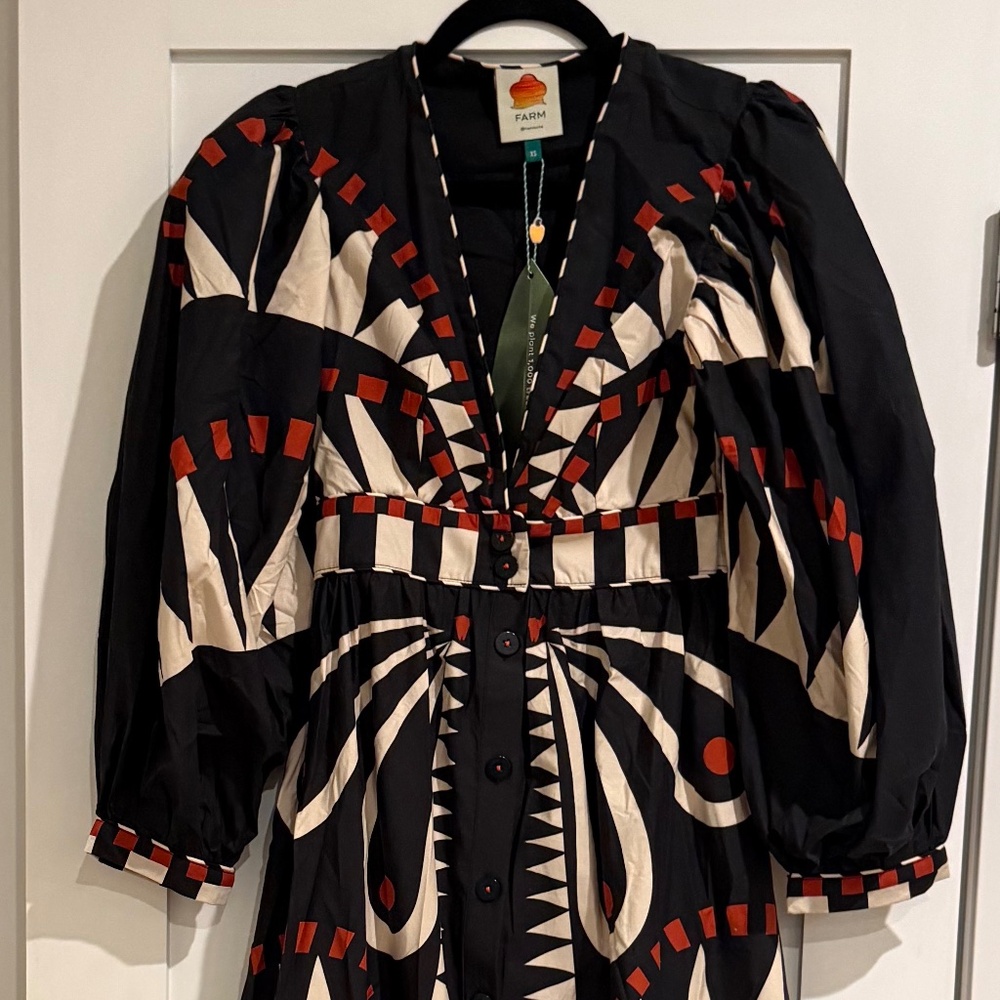 FARM RIO Coconut Grove Black V Neck Puffed Sleeve Maxi Dress